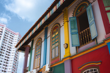 Colorful facade of building in Little India  Singapore