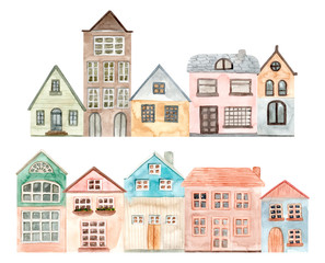 Hand painted watercolor cute house. Isolated on white background. Hand drawn illustration. - 291288088