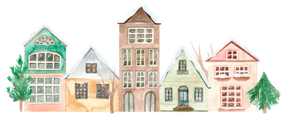 Ręcznie malowane akwarela ładny dom. Pojedynczo na białym tle. Ręcznie rysowane ilustracji. - 291288093