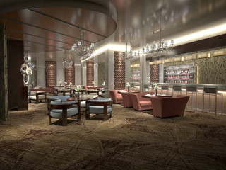 3d render of hotel reception lobby