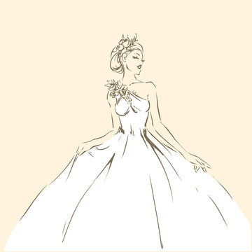 Elegant bride in beautiful dress, posing woman