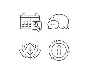 Spanner tool line icon. Chat bubble, info sign elements. Repair service calendar sign. Fix instruments symbol. Linear spanner outline icon. Information bubble. Vector