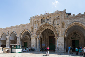The entrance to the Al Aqsa Mosque in the interior of the Temple Mount near the Maghrib Gate in the Old City in Jerusalem, Israel