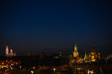 Fototapeta na wymiar The capital of Russia is Moscow, night shooting. Evening panorama of the modern city. Red Square.