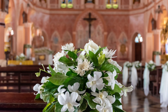 White Bouquet in Chapel or Church for Wedding Ceremonmy