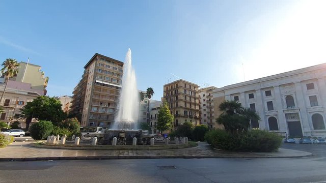 Wide Shot of the Fountain of Piazza Ebalia in Taranto South of Italy on September 22th 2019.mp4
