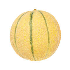  Fresh whole  cantaloupe Melon fruit isolated  on white background. Close up