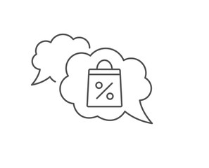 Shopping bag with Percentage line icon. Chat bubble design. Supermarket buying sign. Sale and Discounts symbol. Outline concept. Thin line shopping bag icon. Vector