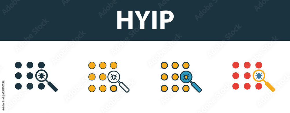 Poster anti-virus detecting icon set. four simple symbols in diferent styles from icons collection. creativ