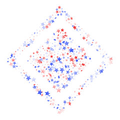 Flying red blue white star sparkles on white vector american patriotic background.