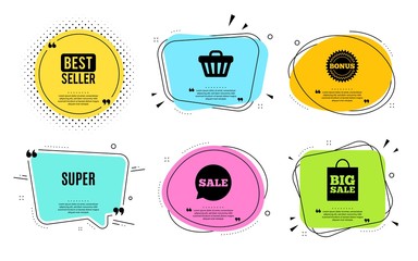 Super symbol. Best seller, quote text. Special offer sign. Best value. Quotation bubble. Banner badge, texting quote boxes. Super text. Coupon offer. Vector