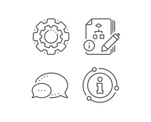 Documentation with algorithm line icon. Chat bubble, info sign elements. Technical instruction sign. Linear algorithm outline icon. Information bubble. Vector