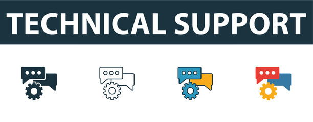 Technical Support icon set. Four simple symbols in diferent styles from web development icons collection. Creative technical support icons filled, outline, colored and flat symbols