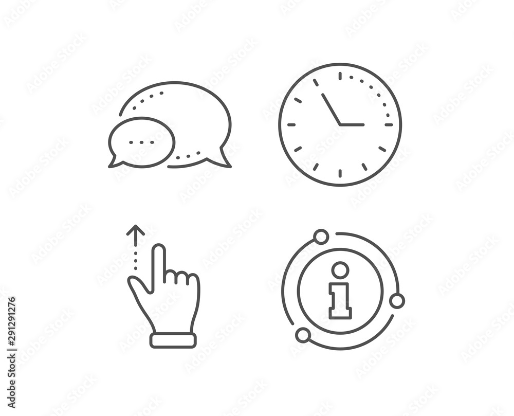 Poster touchscreen gesture line icon. chat bubble, info sign elements. slide up arrow sign. swipe action sy