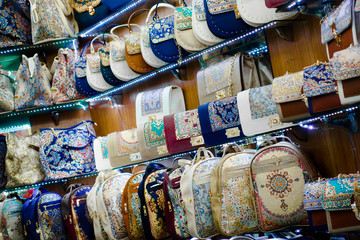 Turkish women's bags in the shop showcase