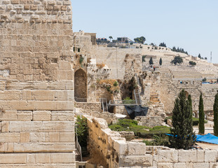 Archaeological site near the walls of the Temple Mount near the Dung Gate in the Old City in...