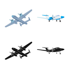 Vector illustration of plane and transport icon. Collection of plane and sky stock vector illustration.