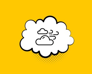 Windy weather line icon. Comic speech bubble. Clouds with wind sign. Sky symbol. Yellow background with chat bubble. Windy weather icon. Colorful banner. Vector