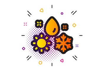 Winter snowflake sign. Halftone circles pattern. Weather icon. Sun and rain symbol. Classic flat weather icon. Vector