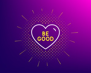 Be good line icon. Halftone pattern. Sweet heart sign. Valentine day love symbol. Gradient background. Be good line icon. Yellow halftone pattern. Vector