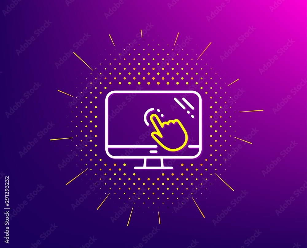Poster touch screen line icon. halftone pattern. online quiz test sign. gradient background. touch screen l