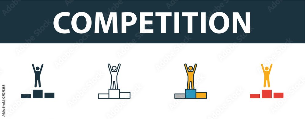Poster competition icon set. four simple symbols in diferent styles from risk management icons collection. 