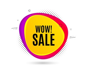 Wow Sale. Banner text shape. Special offer price sign. Advertising Discounts symbol. Geometric vector banner. Wow sale text. Gradient shape badge. Halftone pattern. Vector