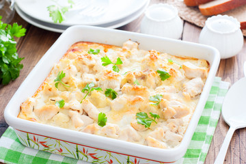 Ceramic cabbage and chicken fillet casserole, horizontal