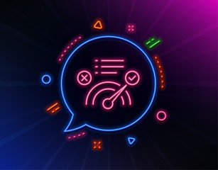 Correct answer line icon. Neon laser lights. Accepted or confirmed sign. Approved symbol. Glow laser speech bubble. Neon lights chat bubble. Banner badge with correct answer icon. Vector