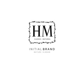 H M HM Beauty vector initial logo, handwriting logo of initial signature, wedding, fashion, jewerly, boutique, floral and botanical with creative template for any company or business.