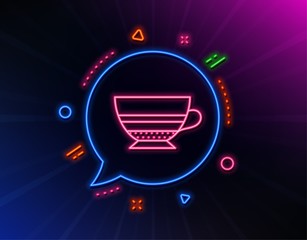 Mocha coffee icon. Neon laser lights. Hot drink sign. Beverage symbol. Glow laser speech bubble. Neon lights chat bubble. Banner badge with mocha icon. Vector