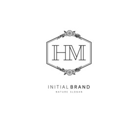 H M HM Beauty vector initial logo, handwriting logo of initial signature, wedding, fashion, jewerly, boutique, floral and botanical with creative template for any company or business.