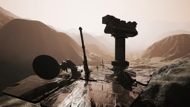 Oppotunity Mars exploring the surface of red planet. Elements of this image furnished by NASA