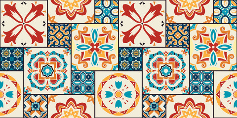 Traditional ornate portuguese decorative tiles azulejos. - obrazy, fototapety, plakaty