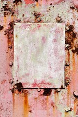 Rusty old plate on wall.