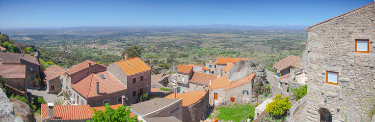 Fototapeta na wymiar Panoramic View Of Old European City In Mountain, Monsanto, Portugal