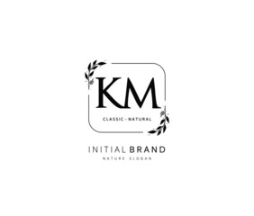 K M KM Beauty vector initial logo, handwriting logo of initial signature, wedding, fashion, jewerly, boutique, floral and botanical with creative template for any company or business.