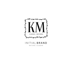 K M KM Beauty vector initial logo, handwriting logo of initial signature, wedding, fashion, jewerly, boutique, floral and botanical with creative template for any company or business.