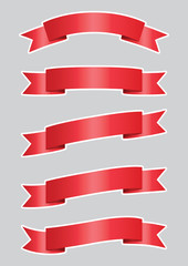 set of red ribbon banner icon with white stroke,
