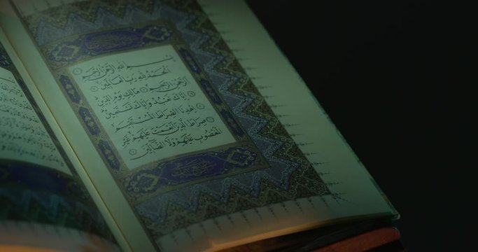 Holy Quran on Book Rest at Left Side Partial Light Rotation Loop