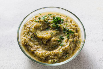 baba ganoush. healthy vegan food for celebration or party . shot from above. copy space
