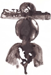 Drawing with watercolors: Abstraction. Woman in a hat.
