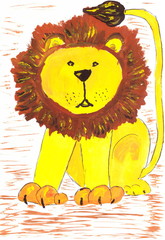 Drawing with watercolors: Children's drawing. A lion.