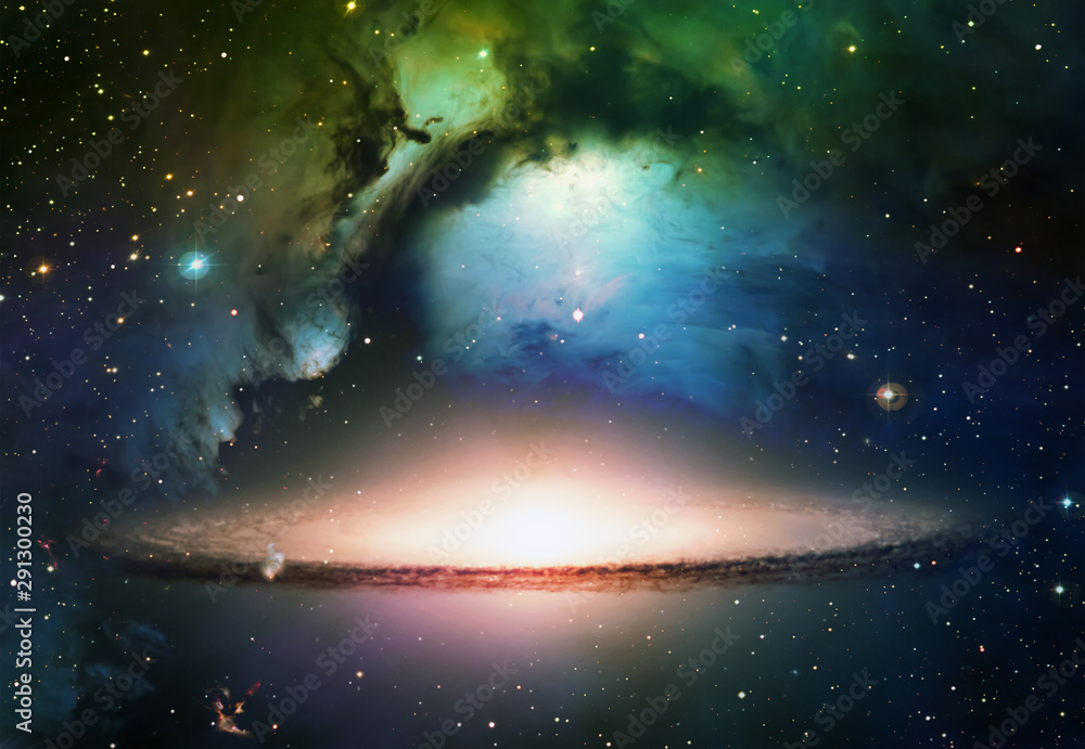 Poster glowing galaxy, nebula and star dust clouds in outer space