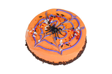 top view orange halloween decorated cake