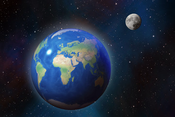 Earth and moon - in outer space, cosmic background