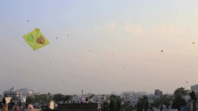Kites in sky, arial view from terrace
