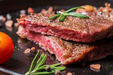 Delicious sirloin steak on the plate