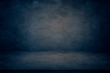 dark blue cement wall studio background, empty showroom to present product