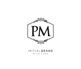 P M PM Beauty vector initial logo, handwriting logo of initial signature, wedding, fashion, jewerly, boutique, floral and botanical with creative template for any company or business.